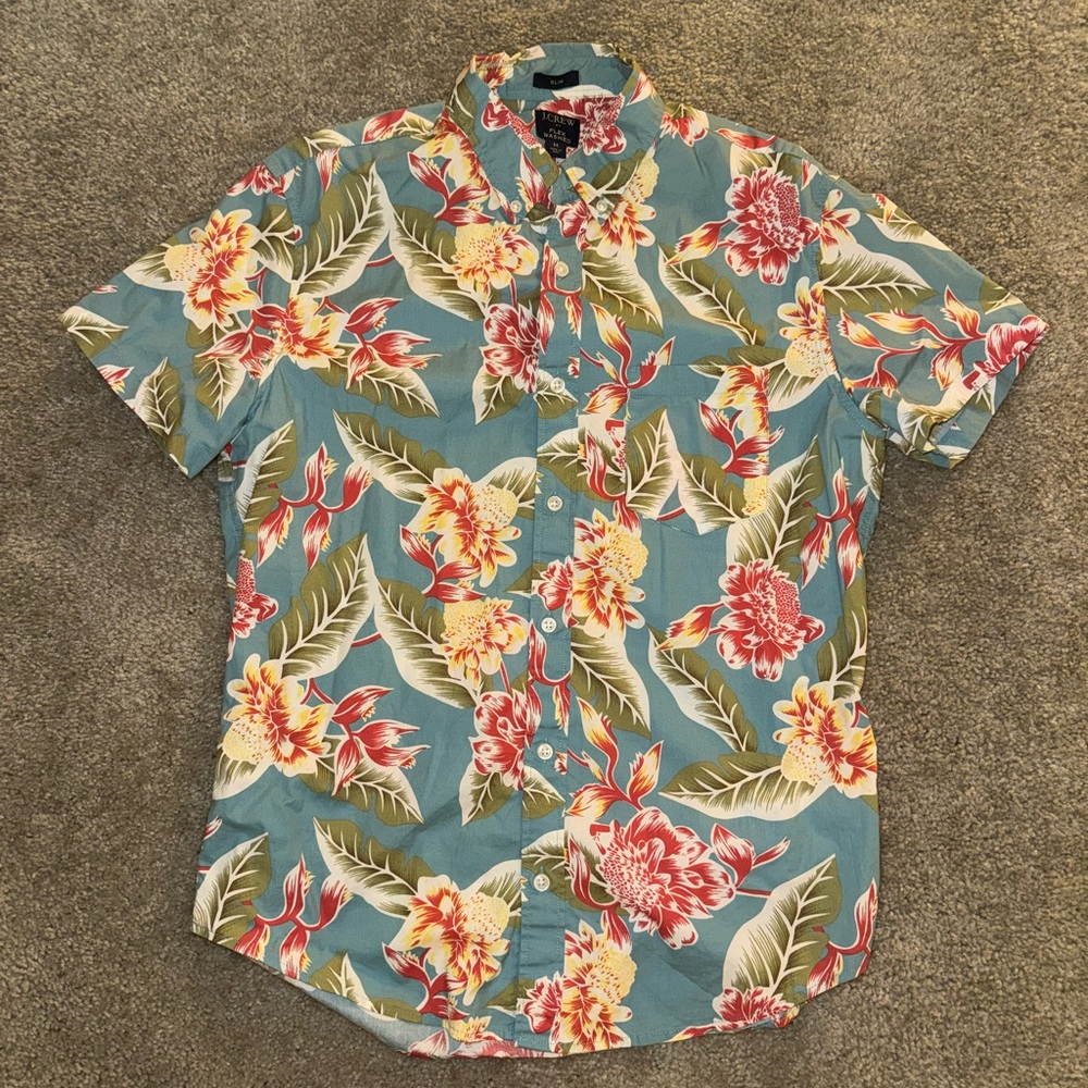 J. Crew Flex Washed Slim Fit Short Sleeve Button Down Shirt Medium Floral